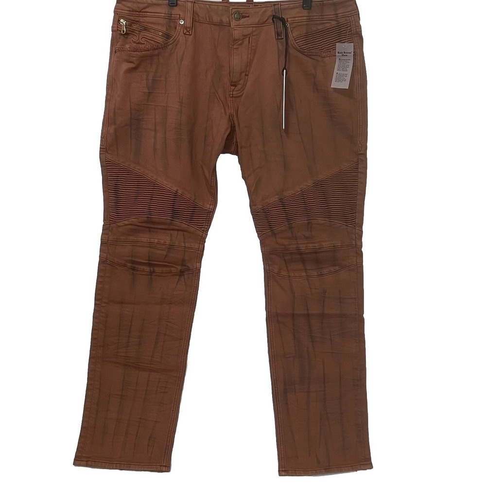 Rock Revival Ivan Jeans Slim Stretch Men Size 40x32 Orange Biker Grunge Pants